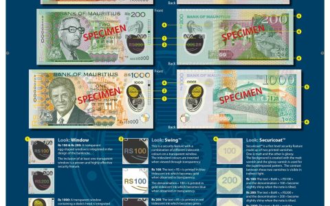 毛里求斯于2025年6月20日推出新的100卢比聚合物塑料纸币(B432a)